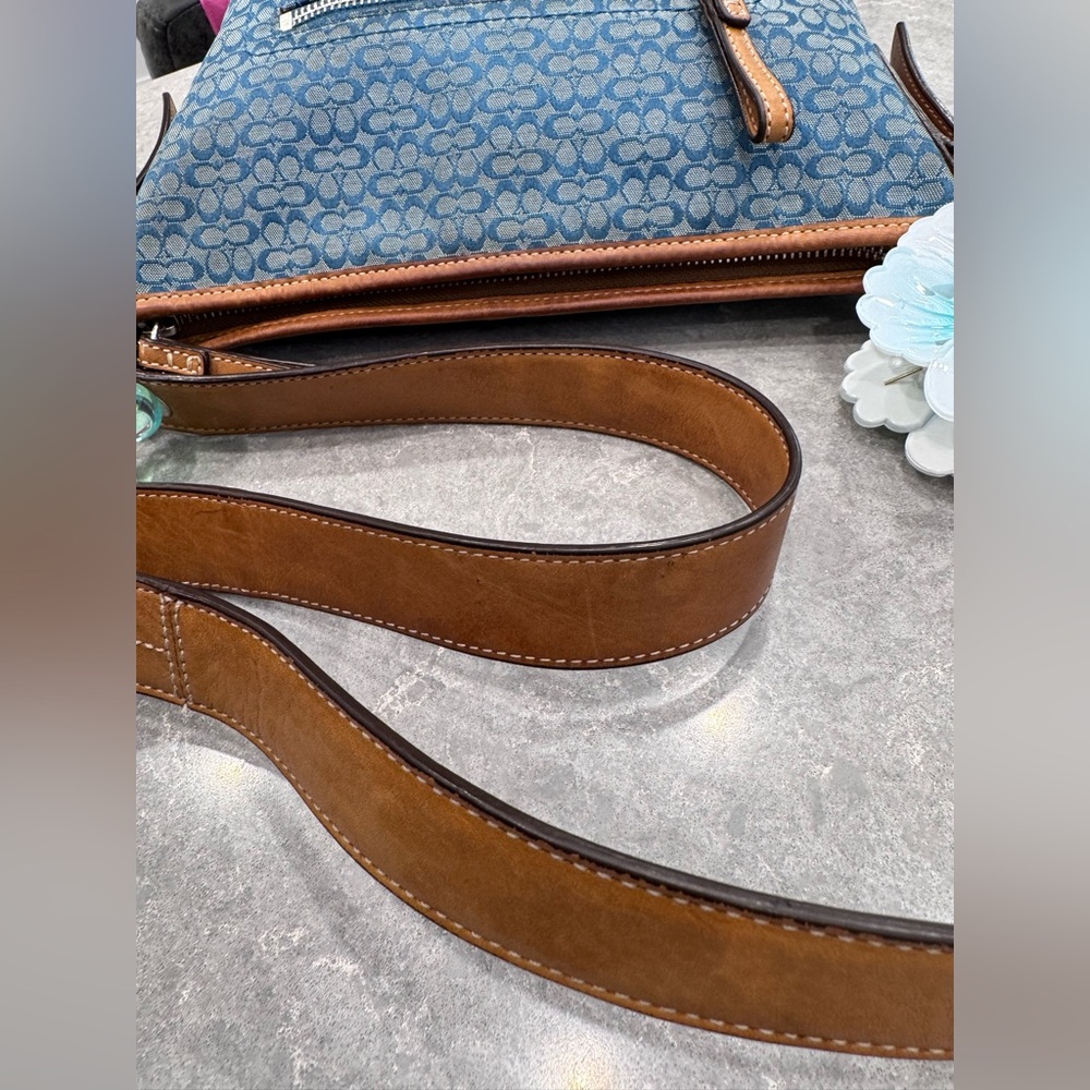Coach Signature & Suede Blue Shoulder Bag #F10944 - Picture 10 of 12